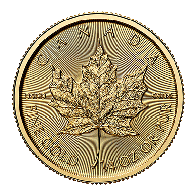 A picture of a 1/4 oz Gold Maple Leaf Coin (2025)